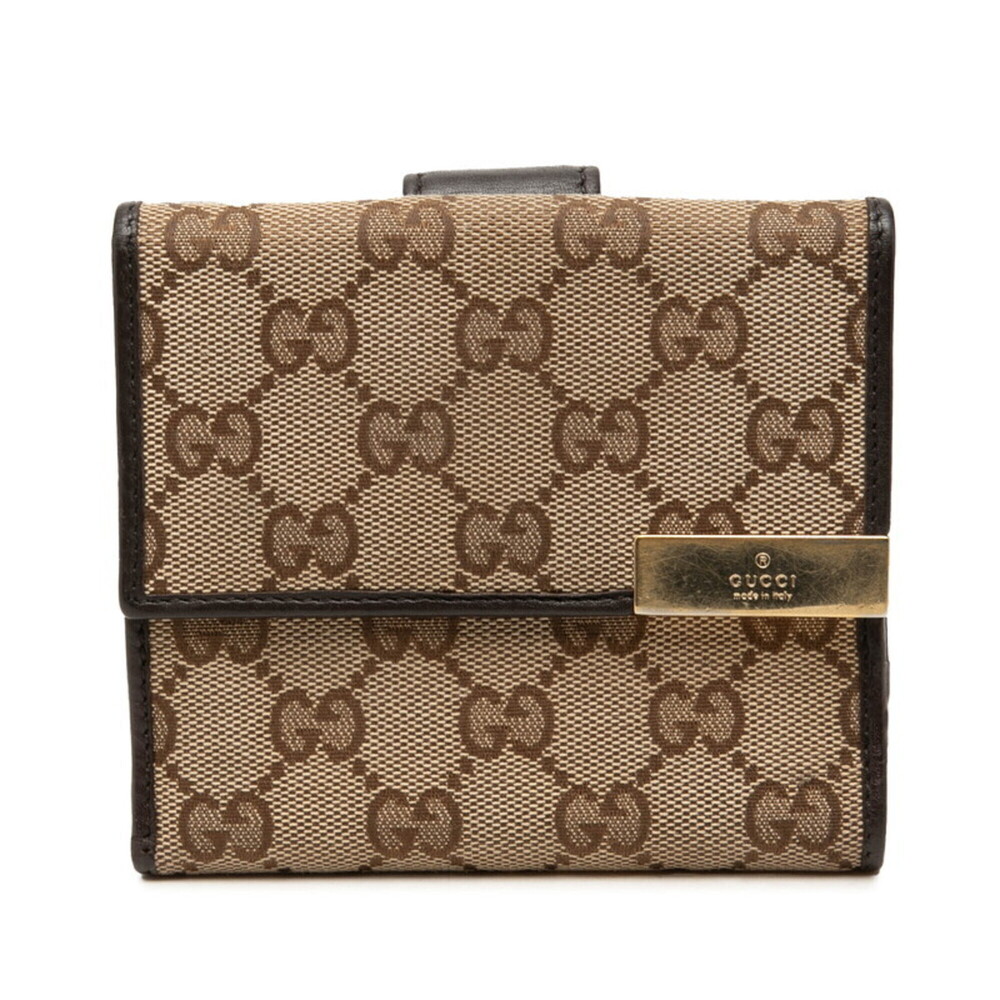 Gucci GG Canvas Bi-fold Wallet 257015 Beige Brown Leather Women's GUCCI